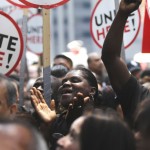 Hyatt workers at the May 26, 2010 protest outside the Hyatt Regency in downtown Chicago. (José M. Osorio/Chicago Tribune)