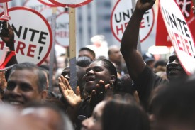 Hyatt workers at the May 26, 2010 protest outside the Hyatt Regency in downtown Chicago. (José M. Osorio/Chicago Tribune)