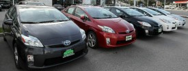 A row of Toyota Prius cars at a sales lot in Daly City, Calif., Feb. 3, 2010. (Justin Sullivan/Getty Images)