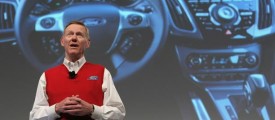 Alan Mulally, CEO of Ford Motor Co., presenting the new Ford Sync system in Germany earlier this month. (Gallup/Getty Images)