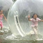 Kids use sealed water balls.
